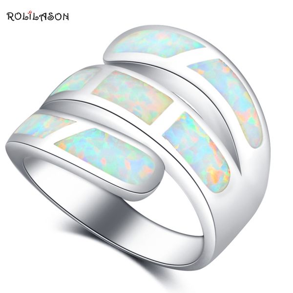 

rolilason luxury rings for women stylish white fire opal 925 silver prom fashion jewelry rings usa size #6#7#8#9#10 or870