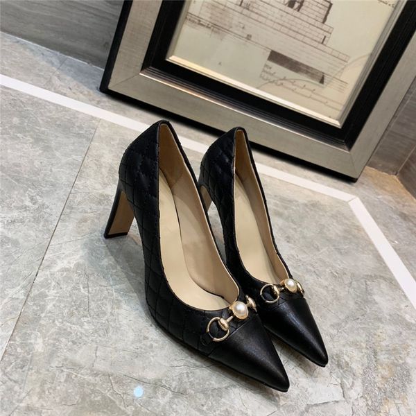 

2020 brand fashion luxury designer women shoes high heels fashion luxury designer women shoes famous pearls heels women dress shoes, Black