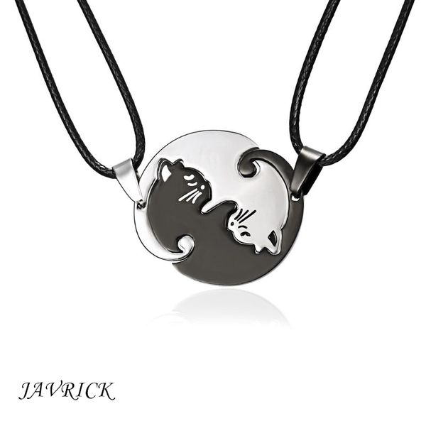 

titanium steel black white cat couple necklace lover cat pendant fashion jewelry, Silver