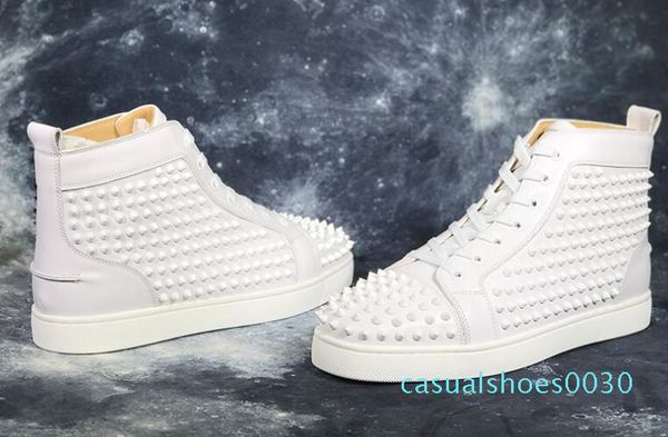 

22019 new red bottom luxury designer white leather & spikes flats casual shoes for men and women party lovers genuine leather sneakers c30, Black