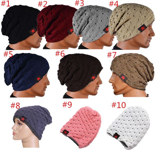 

knitted hats beanie five-pointed star label skull cap double-side wear hollow out crochet hat men women caps warm ear muff knit hats, Yellow