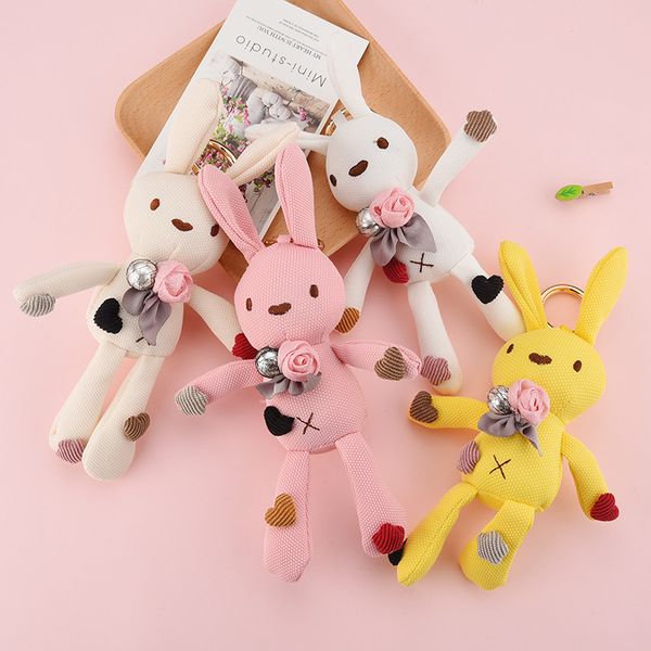 

floral cloth teddy bear plush dolls key bag pendant plush keychain, Silver