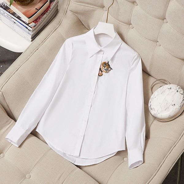 

women girls cute cat kitty embroidery white cotton shirts preppy style fashion brief blouse new 2019 spring summer