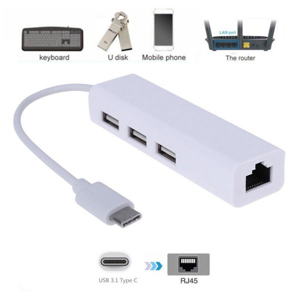 

usb3.1 type-c to rj45 ethernet network card lan adapter 3 port usb 3.1 hub for macbook tablet pc phone