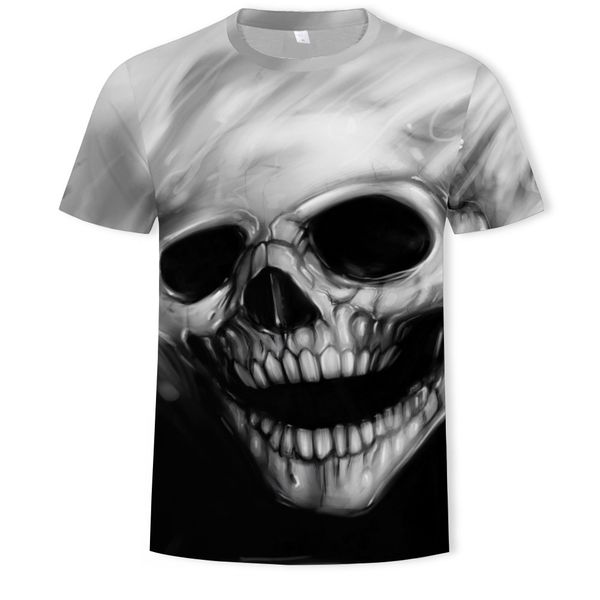 

menscasual 3d melt skull print round collar short sleeve t, White;black