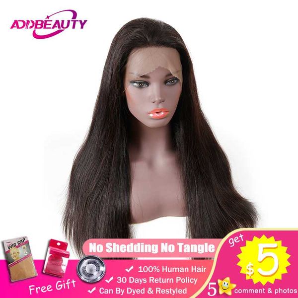 

addbeauty straight 360 lace frontal wigs for black woman pre plucked hairline 180% density brazilian remy human hair product, Black;brown