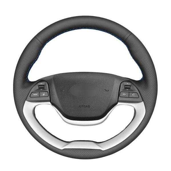 

ручной сшиты черный pu искусственной кожи рулевая крышка колеса для kia morning 2011-2016 picanto 2012-2015