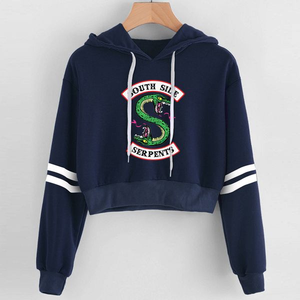 

женщины печати riverdale толстовка толстовка с длинным рукавом harajuku толстовки женщин crop top shirt пуловеры одежда, Black