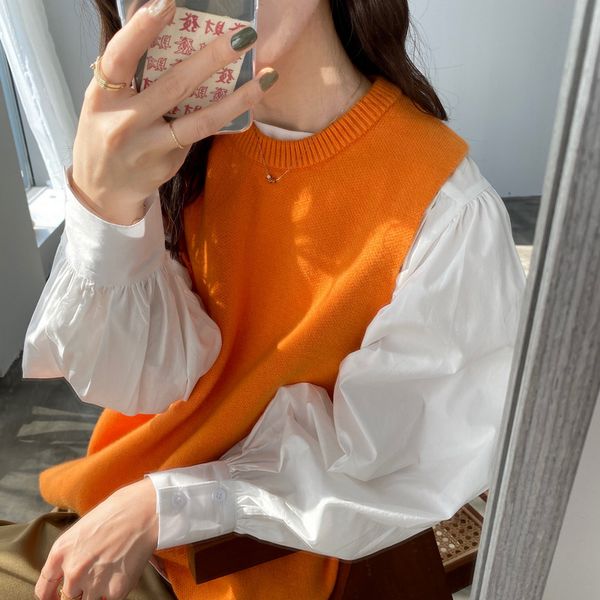 

women's vests early spring 2021 sleeveless knitted vest loose over sweater korean casual, Black;white