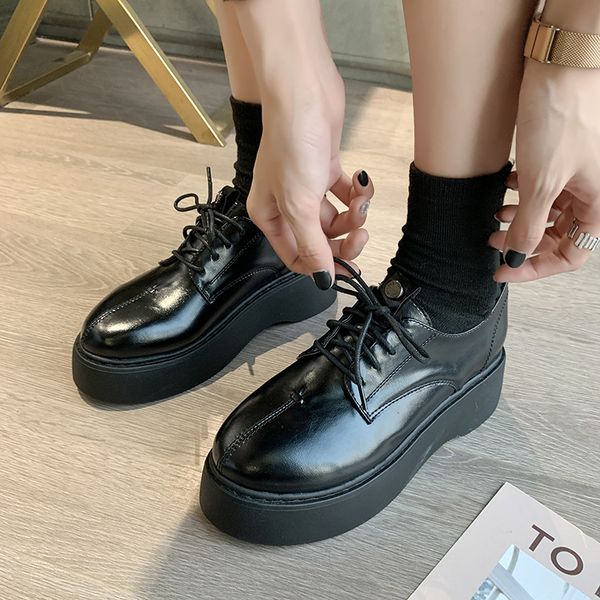

women shoes autumn round toe oxfords women's casual female sneakers british style clogs platform modis fall leather preppy, Black