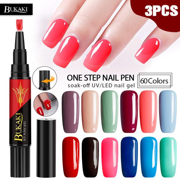 

bukaki 3pcs/lot semi permanent one step nail gel pen nail art tips uv gel lacquer sugar hybrid 3 in 1gel no need base coat