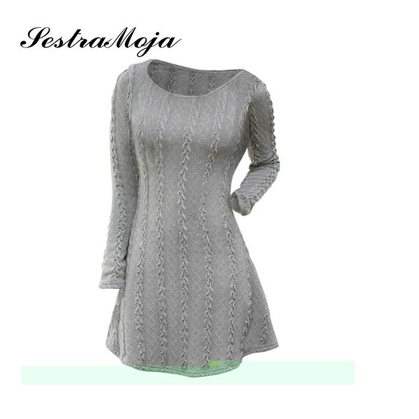 

seatra moja women o neck classical cable sweater dress casual basic pullovers dresses autumn winter plus size knitted mid dresse, White;black