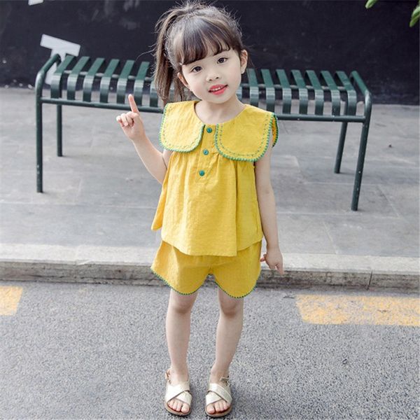 

mihkalev 2020 cotton girls summer clothes kids clothing sets for girl tracksuit tshirt+shorts 2pieces sport suit baby outfits t200707, White