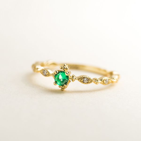 

fine workmanship zirconium stone ring pure silver 925 gold-plated green diamond ring finger no allergy ring ma'am