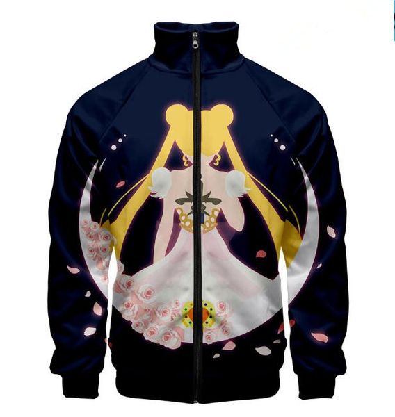 

аниме sailor moon забавный 3d сублимации печать мужчины женщины zipper up куртки пальто верхняя одежда плюс размер j89, Black