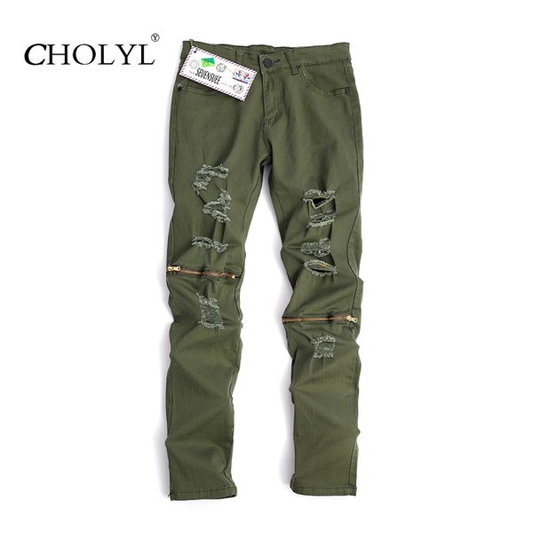 

hole jeans 2017 men jeans moto designer army green biker straight slim fit stretch denim skinny mens trousers milita, Blue
