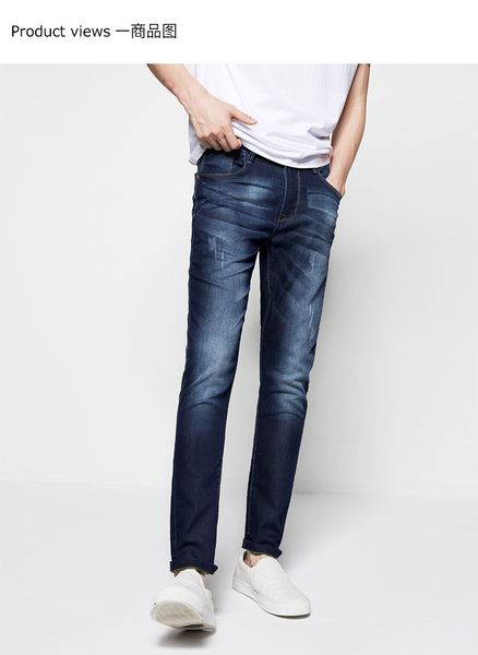 

deep blue jeans feet pants men's leisure trousers