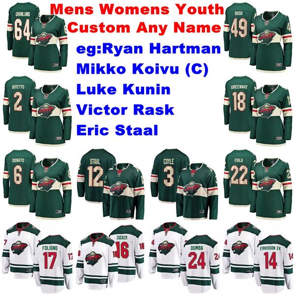

minnesota wild jerseys ryan hartman jersey luke kunin victor rask eric staal mikko koivu ice hockey jerseys womens customize stitched full, Black;red