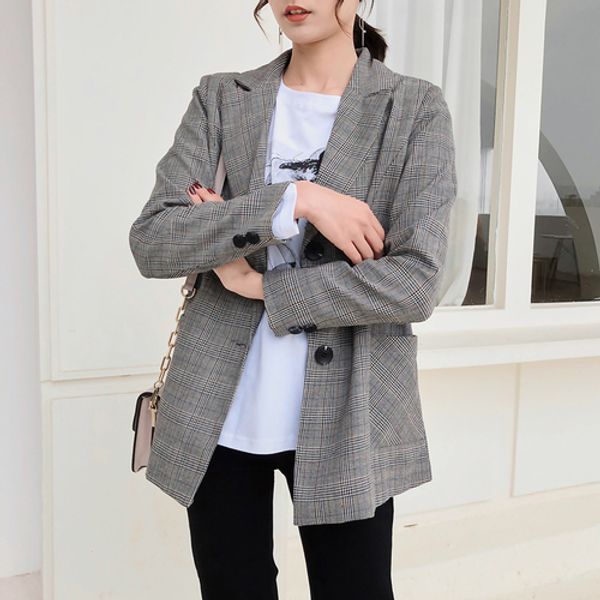 

khaki plaid single breasted women blazer fashion pocket woman coat suits elegant work office outfit 2019 korean blazers woman, White;black