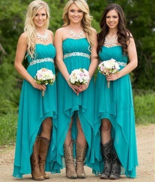 

country chiffon high low bridesmaid dresses with crystal sash 2019 lace up party prom gowns maid honor dress, White;pink