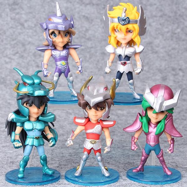 

prettygift 5pcs /set 10cm seiya action figures knights of the zodiac doll janpaness anime cartoon toys kids christmas gifts