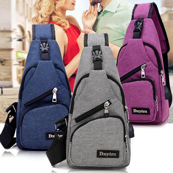 

men usb chest bag sling bag large capacity handbag crossbody bags shoulder bag charger messenger bags 4 colors