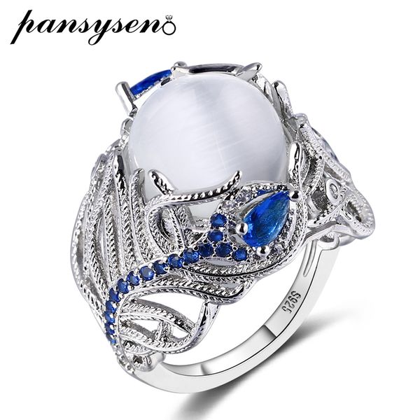 

pansysen created moonstone sapphire rings luxury silver 925 jewelry ring vintage gemstone fine jewelry for women men, Golden;silver