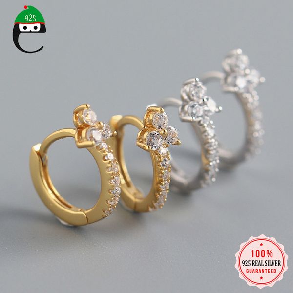 

elfoplatasi authentic 925 sterling silver minimalist geometric tiny cz hoop earring for women fashion 925 silver jewelry da836, Golden;silver