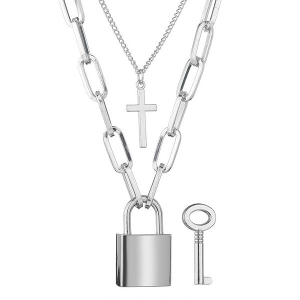 

diezi men hip hop vintage silver color chain necklace fashion punk cross key lock pendant necklace for women 2020 gothic jewelry