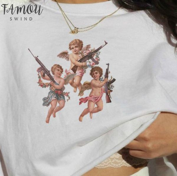 

angel t shirt women baby grunge harajuku aesthetic tshirt funny ulzzang graphic hip hop female t shirt clothes streetwear top, White