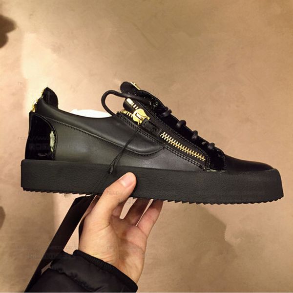 

new 2019 gold double zipper black red white leather high-for casual shoes,fashion men women couple sneakers size 36-47