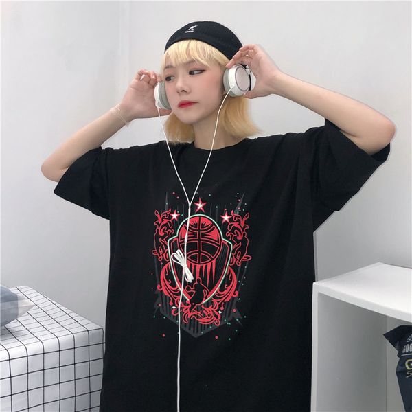 

p shoot harajuku-style retro street badge printed bf loose short sleeve t-shirt men and women, White