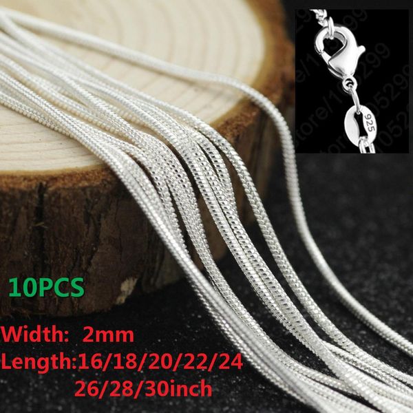 

10pcs/lot promotion 925 sterling silver necklace chain jewelry findings 16"-24" chains 2mm snake chain neckalce