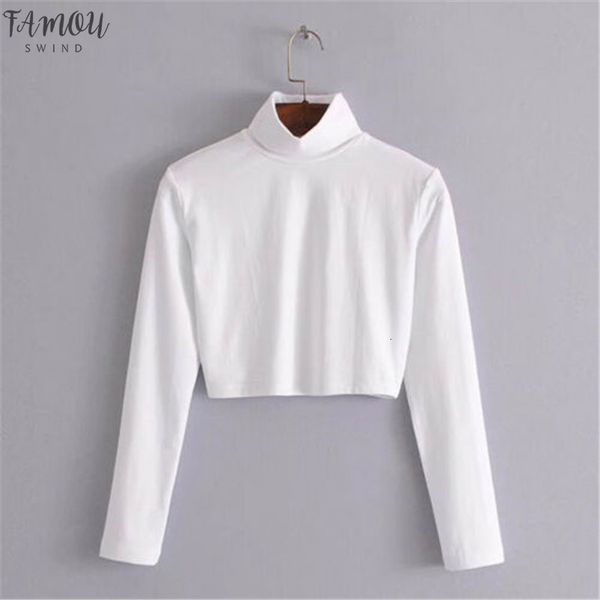 

fashion autumn 2020 female t shirt crop solid white tshirt slim turtleneck long sleeve t shirts solid women w3