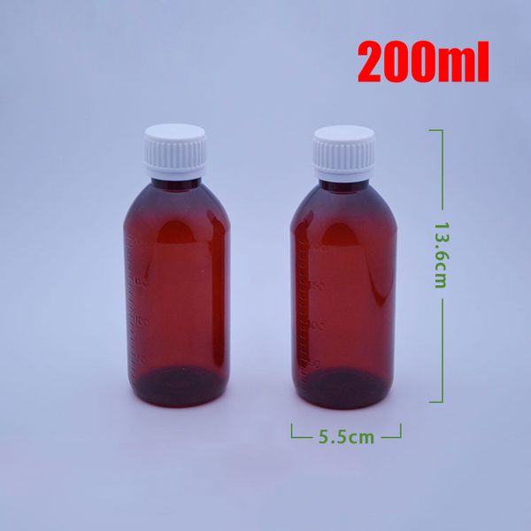 Bottiglie in PET a prova di perdite di colore ambrato da 100 pezzi 200 ml, contenitore vuoto, bottiglie di plastica liquida - Chiusura di sicurezza con tappo a vite di colore bianco