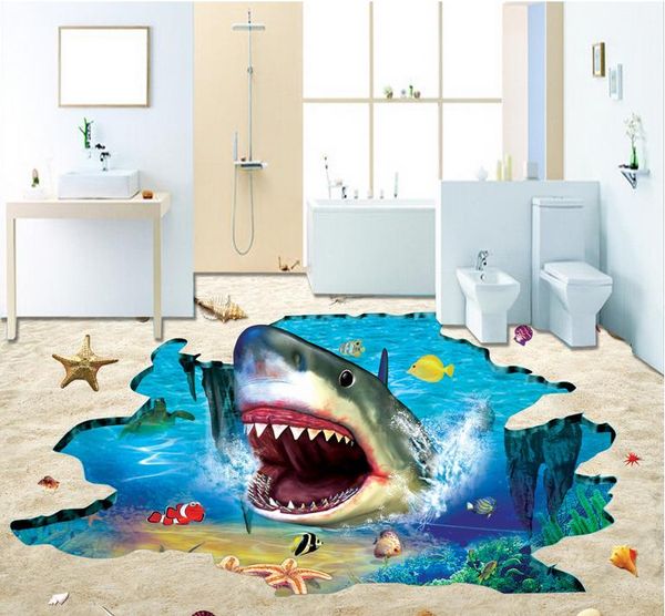 

custom 3d p wallpaper chinese style fantasy underwater world shark sea floorliving room bathroom floor pvc self-adhesive mural wallpaper