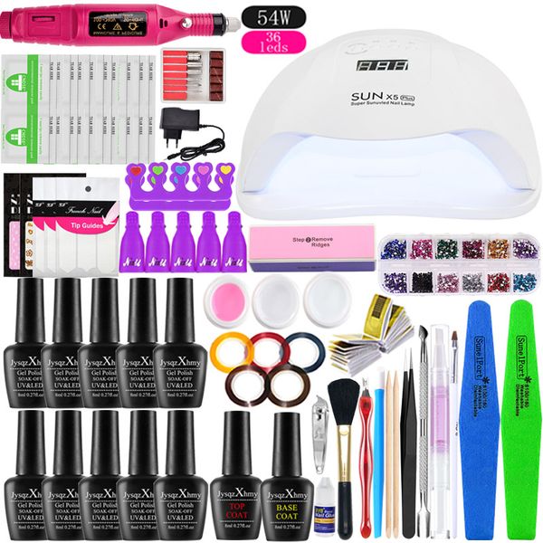 

36/48/54w uv led lamp dryer manicure set for nail art tools gel nail polish set kit electric drill kit full brushes