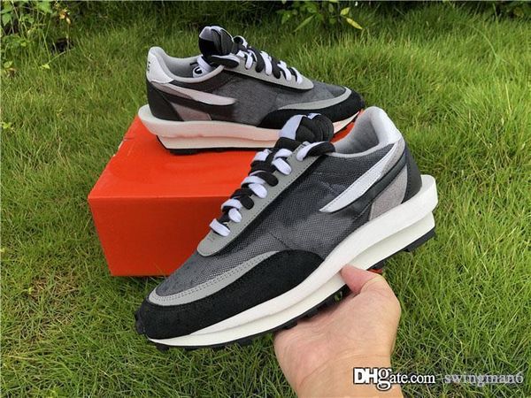 

authentic sacai x ldwaffle black anthracite running shoes men women green gusto pine green sports sneakers bv0073-001 with box