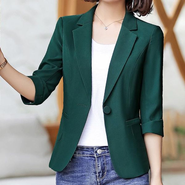 

elegant office ladies workwear blazer single button 3/4 sleeve regular fit minimalist women autumn blazer solid color, White;black