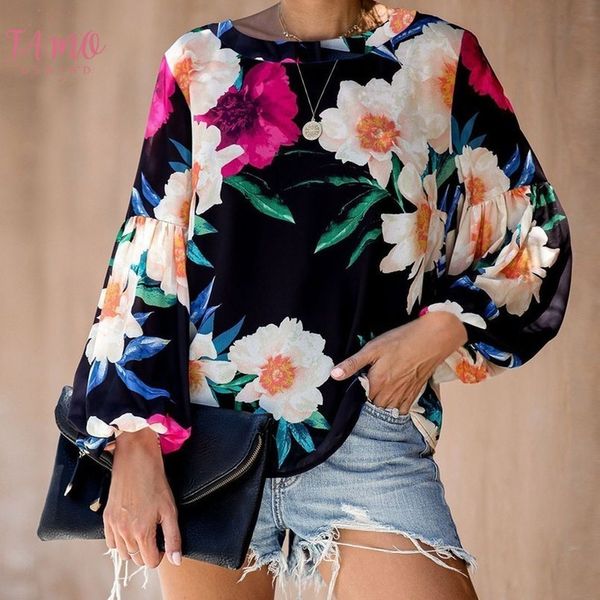 

women blouse fashion bohemian floral print long sleeve o neck loose shirt long sleeve blouse drop shipping, White