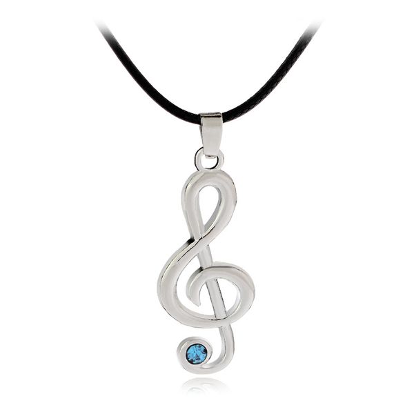 

music note necklace with shiny stone stainless steel love anime music collar accessories pendant for men women gift, Silver