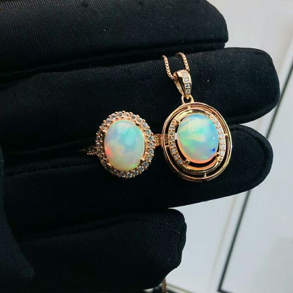 

meibapj natural big опал gemstone ellipse кольцо и ожерелье 2 шт siut для женщин real 925 sterling silver fine jewelry set