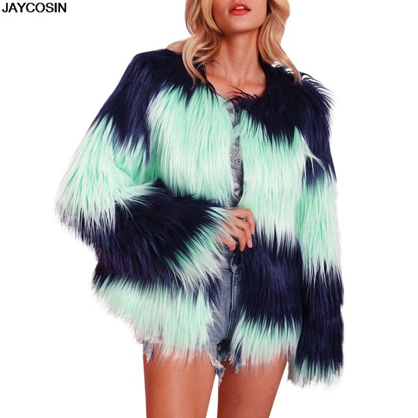 

jaycosin fashion women faux fur coat collarless hairy jacket fur coat winter clothes woman streetwear overcoat abrigo mujer 9902, Black