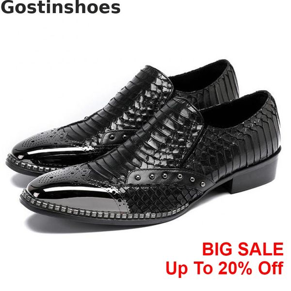 

luxury men oxfords shoes casual genuine leather black snakeskin pattern printed iron capped set foot leisure business shoes