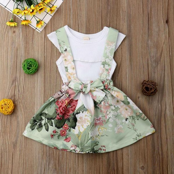 

pudcoco girl set 6m-4t newborn kid baby girl sleeveless floral skirt sundress outfit suit clothes, White