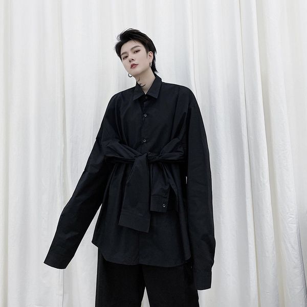 

male women japan korea streetwear hip hop black white shirts men 4 long sleeves casual loose shirt, White;black