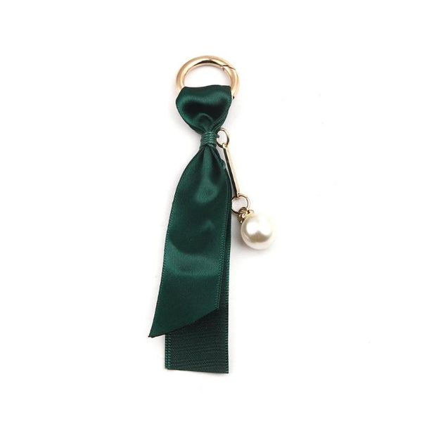 

8seasons fashion keychain & keyring gold metal mulitcolor ribbon imitation pearl ornament jewelry gifts 13.5cm x 2.8cm, 1 piece, Silver