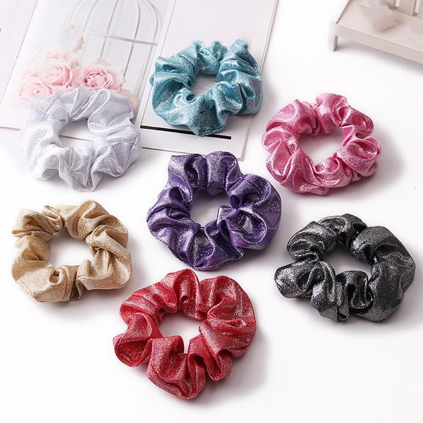 Scrunchies per capelli luminosi metallizzati alla moda Bobble Tinta unita Sport Elastico Danza Fascia per capelli Corda Fascia per capelli Scrunchie Coda di cavallo