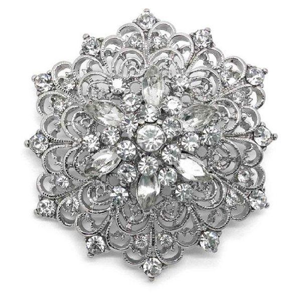 

1.75 inch vintage style rhodium silver plated clear rhinestone vintage swirl adorn bridal brooch with marquise crystals, Gray