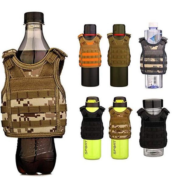 

multi-purpose tactical beer vest molle vest miniature wine bottle cover beverage cooler adjustable shoulder strap, Camo;black
